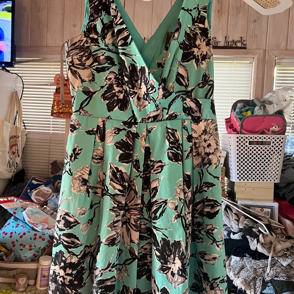 Floral Sleeveless Dress - Green and Black